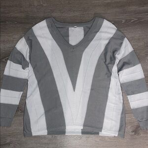 Gray and White V-Neck Sweater
